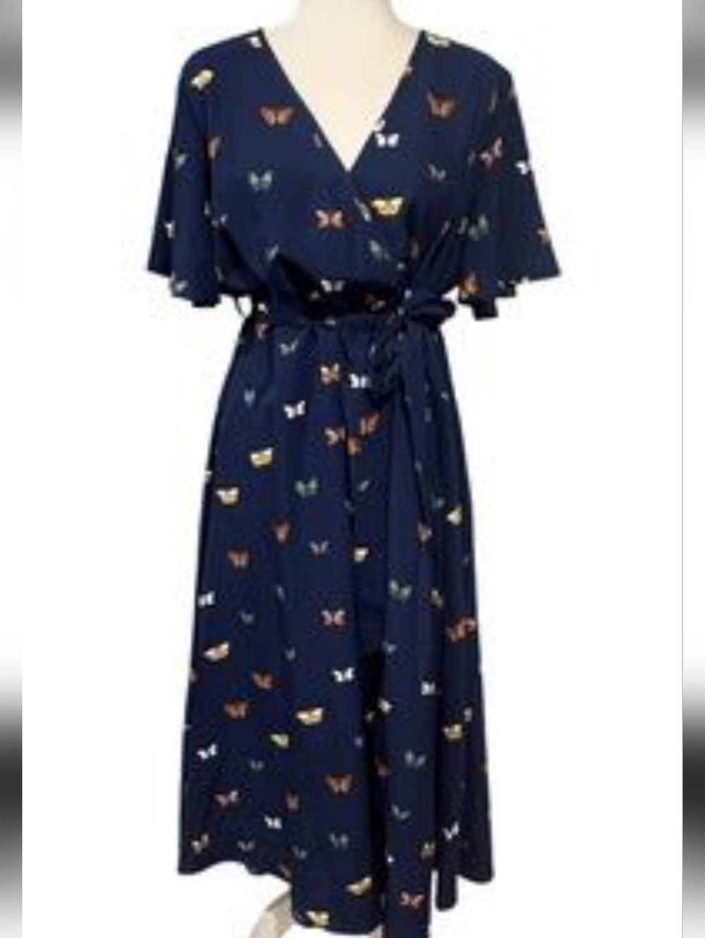 Bloomchic Navy Butterfly Wrap Midi Dress -        Size 26